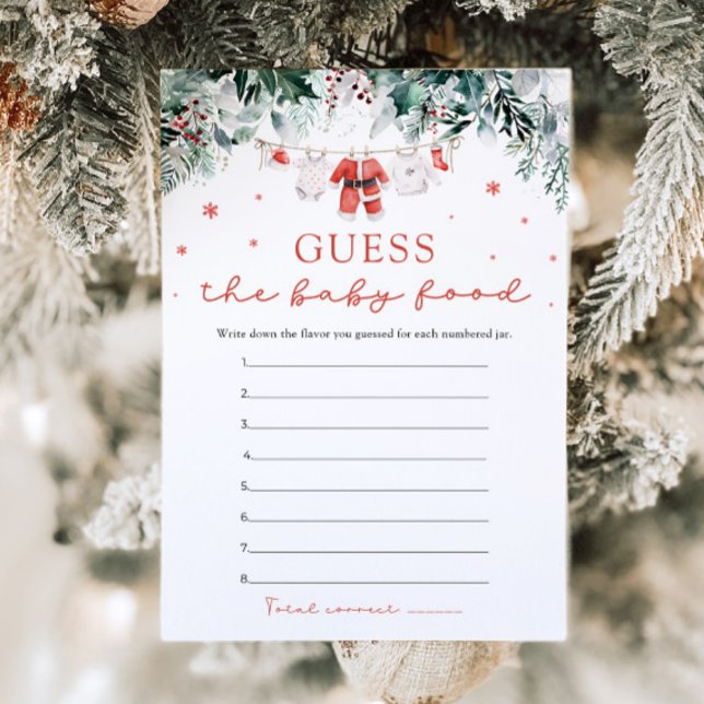 Die Weihnachtsdusche rät das Baby Food Einladung (Watercolor Cute Christmas Santa Baby Shower Guess The Baby Food Game)