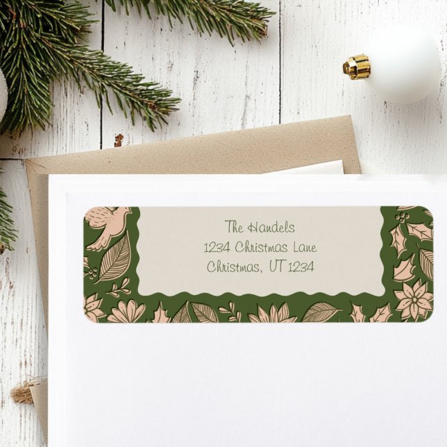Die Weihnachtsfeier in Grün und Beige (Green and Beige Folk Art Christmas Return Address Labels)