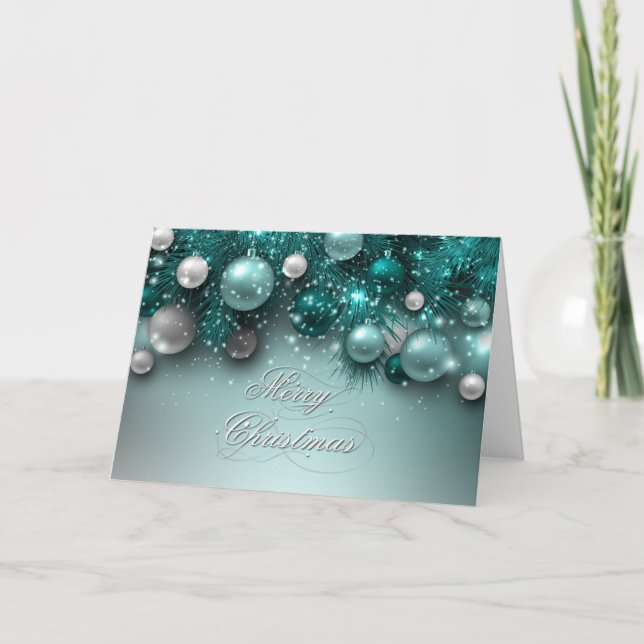 Die Weihnachtsfeiertags-Verzierungen - aquamarin - Feiertagskarte (Vorderseite)