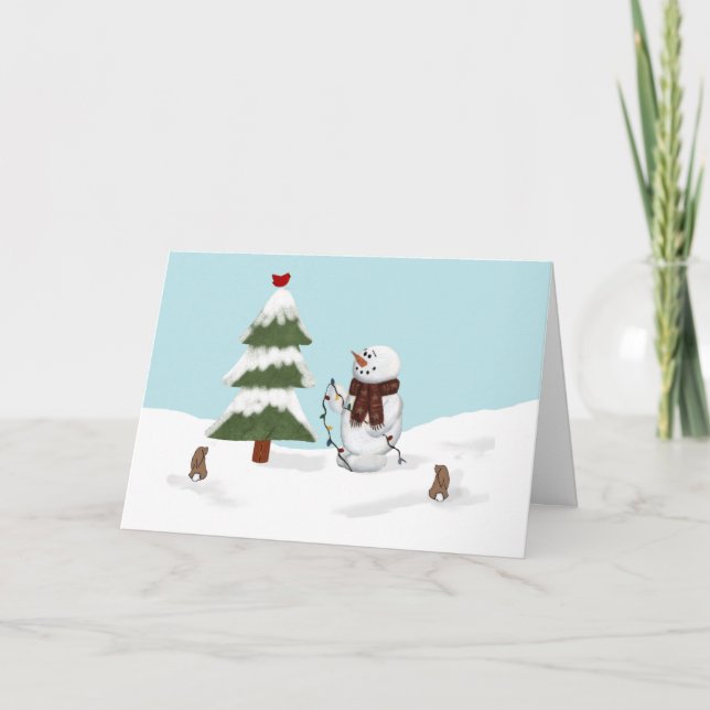 Die Weihnachtskarte des Baumes Snowman Feiertagskarte (Vorderseite)