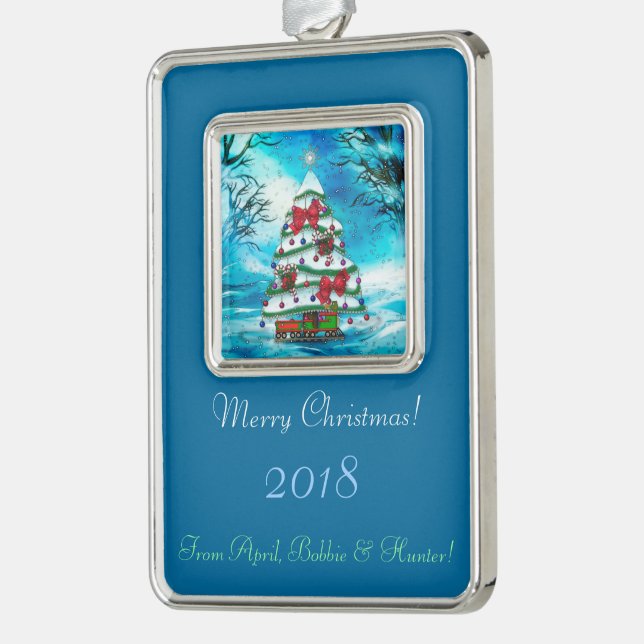 Die Weihnachtskunst des Baumes PERSONALISIERT Rahmen-Ornament Silber (Links)