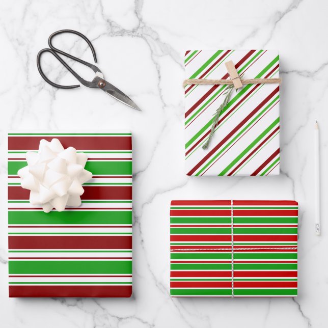 Die Weihnachtsmuster sind grün, weiß, rot und farb Geschenkpapier Set (Vorderseite)