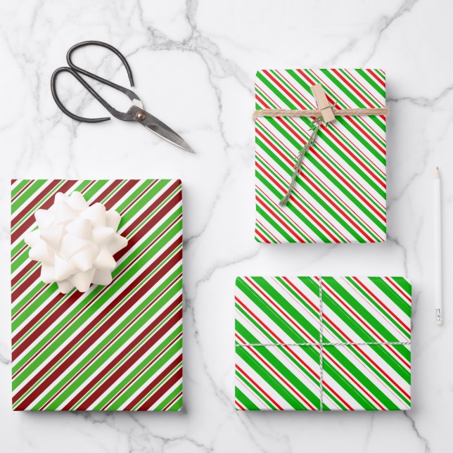 Die Weihnachtsmuster sind grün, weiß, rot und farb Geschenkpapier Set (Vorderseite)