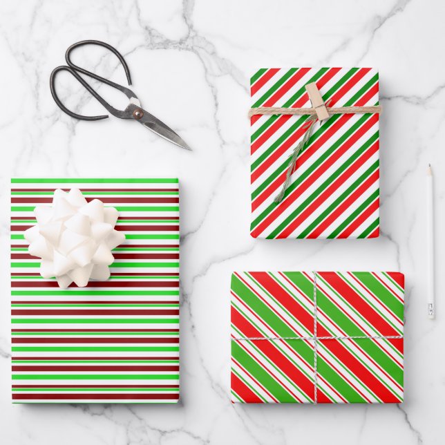 Die Weihnachtsmuster sind grün, weiß, rot und farb Geschenkpapier Set (Vorderseite)