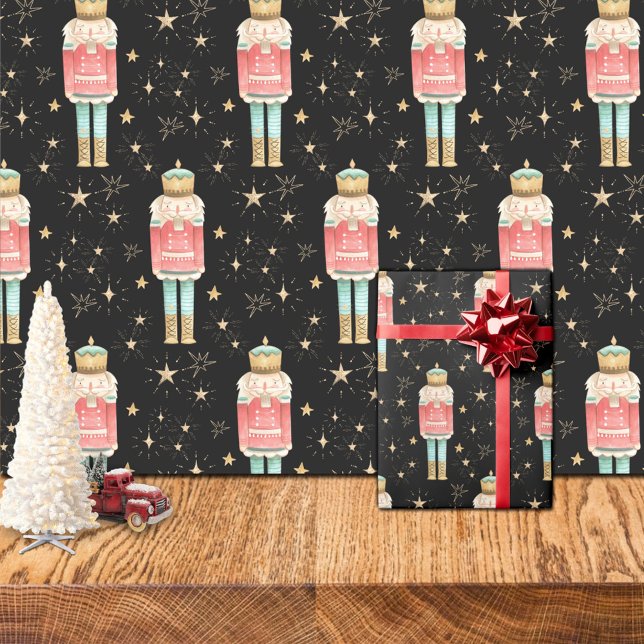 Die Weihnachtsnachtsnacht der goldenen Sterne Geschenkpapier (The Christmas Nutcracker Gold Starry Night Gift Wrapping Paper Rolls)