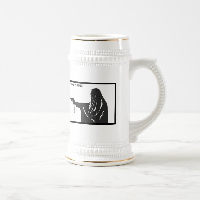 die Weindiebe Nonne mit einem Gewehr-Bier Stein Bierglas (Rechts)