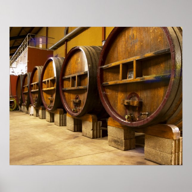 Die Weinkellerei mit großen alten Holzfässern Poster (Vorne)