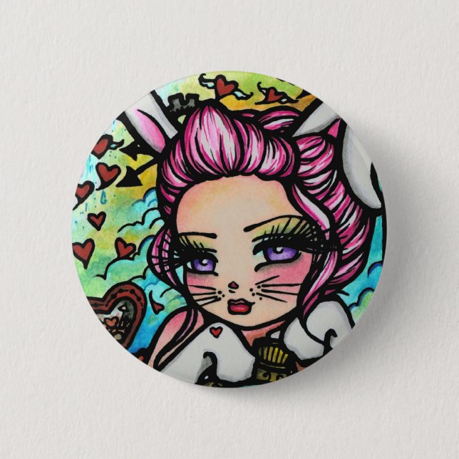 Die weiße Kaninchen-Herz-Alice-Fee-Fantasie Button (Vorderseite)