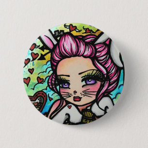 Die weiße Kaninchen-Herz-Alice-Fee-Fantasie Button