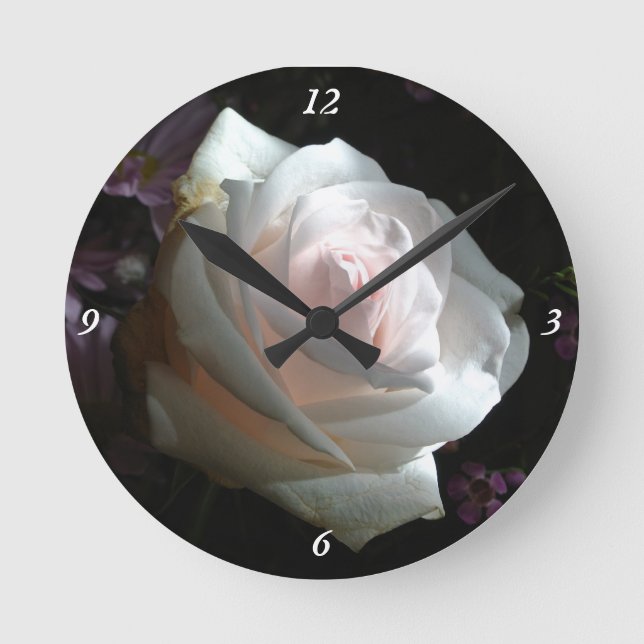 Die weiße Rose Runde Wanduhr (Vorderseite)