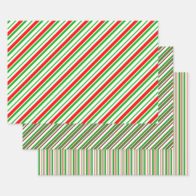 Die weiße, weiße, rot-farbene WeihnachtsStreifen Geschenkpapier Set (Set)