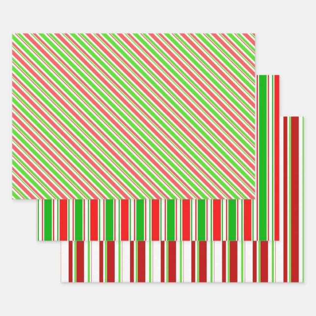 Die weiße, weiße, rot-farbene WeihnachtsStreifen Geschenkpapier Set (Set)