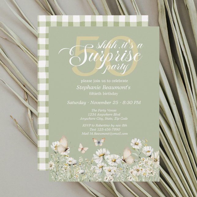 Die Weiße Wildblume überrascht 50. Geburtstag Einladung (Von Creator hochgeladen)