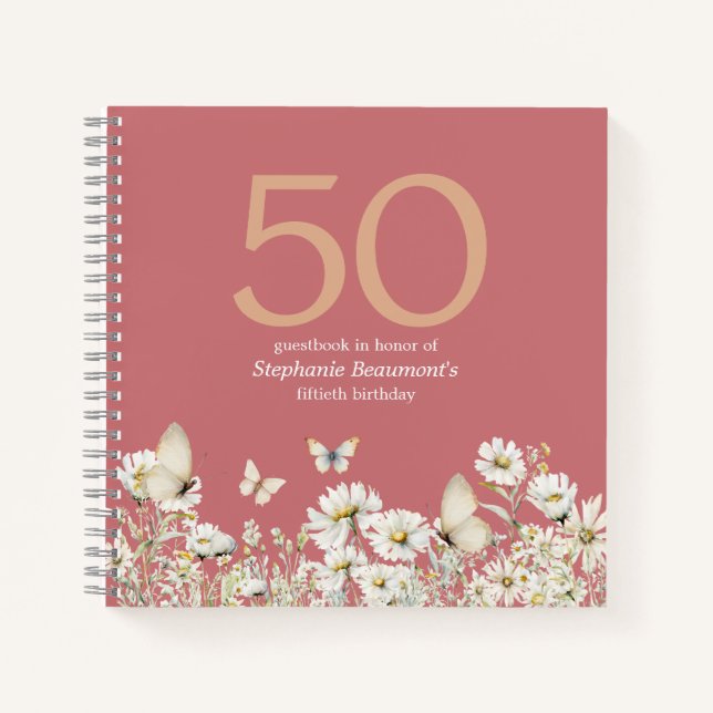 Die Weiße Wildblume überrascht 50. Geburtstag Notizbuch (Vorderseite)