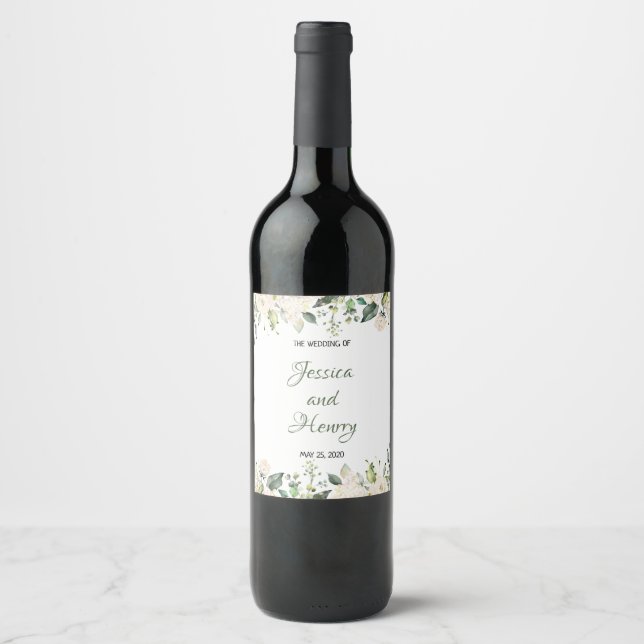 Die weißen Blume der Weinlese Weinetikett (Vorderseite)