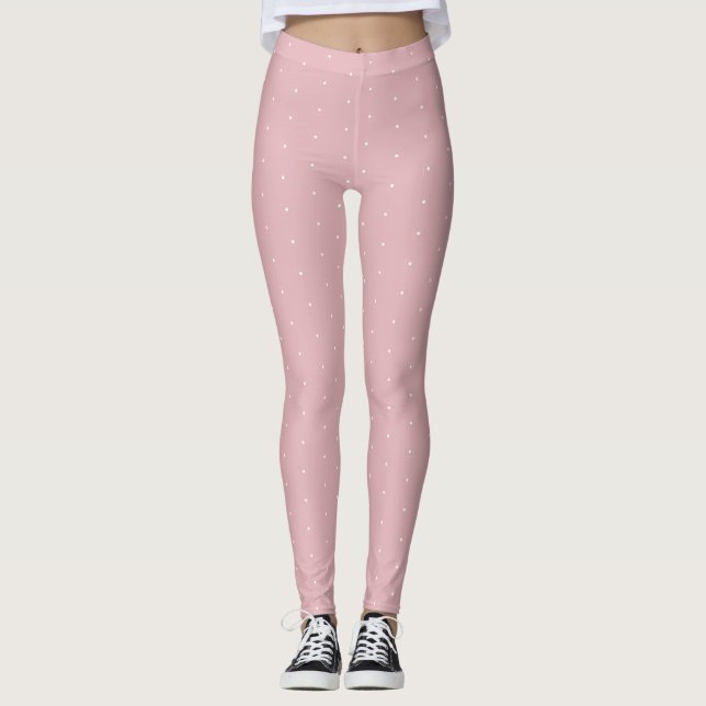 Die weißen modernen Kreis-Punkte erröten rosa Leggings (Vorderseite)