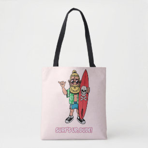 Die Welle ist da, Alter! Bärtiger Cartoon-Surfer Tasche
