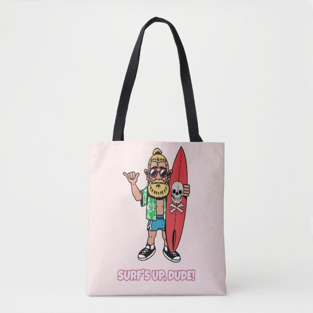 Die Welle ist da, Alter! Bärtiger Cartoon-Surfer Tasche (Vorderseite)