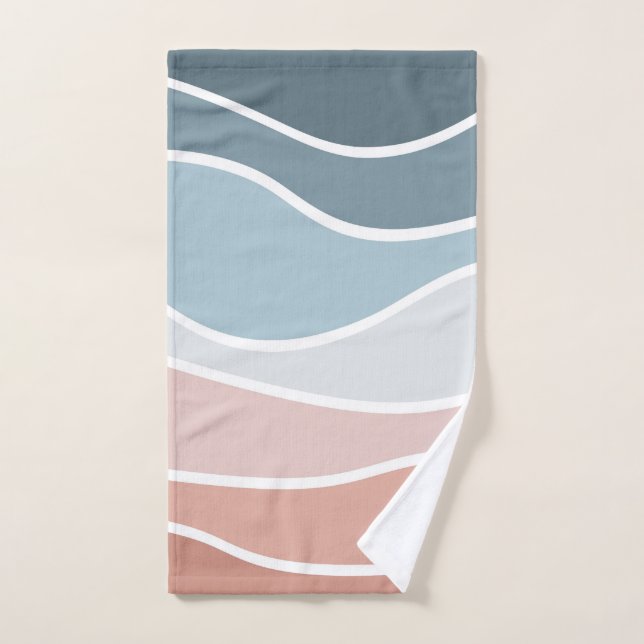Die Wellen im Retrostil sind blau und rosa. Badhandtuch Set (Handtuch)