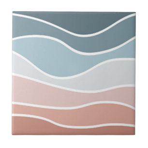 Die Wellen im Retrostil sind blau und rosa. Fliese
