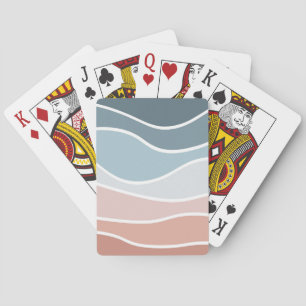 Die Wellen im Retrostil sind blau und rosa. Spielkarten