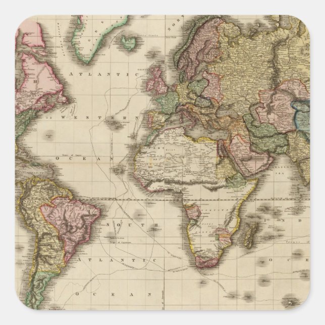 Die Welt auf der Projektion von Mercator Quadratischer Aufkleber (Vorderseite)