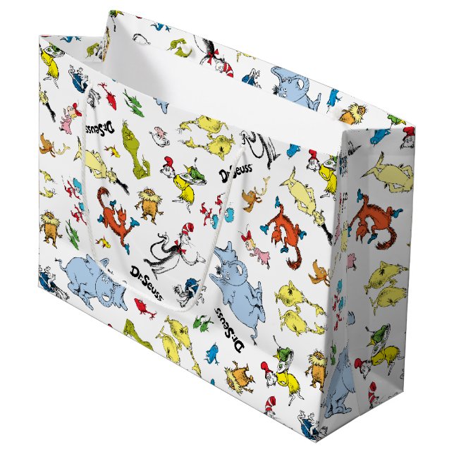 Die Welt der Dr. Seuss-Muster Große Geschenktüte (Vorderseite Schrägansicht)