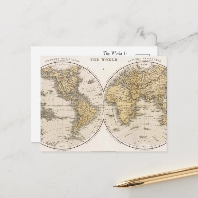Die Welt in zwei Hemisphären Postkarte (Vorderseite/Rückseite Beispiel)