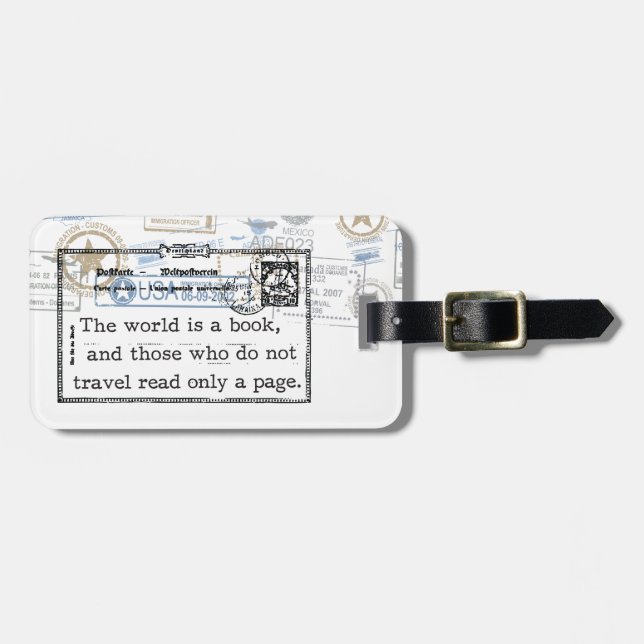 "Die Welt ist ein Buch-" Vintager Gepäckanhänger (Vorderseite horizontal)
