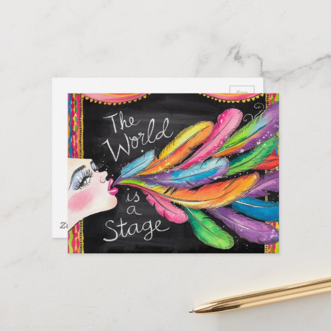 Die Welt ist eine Bühne Postkarte (Vorderseite/Rückseite Beispiel)