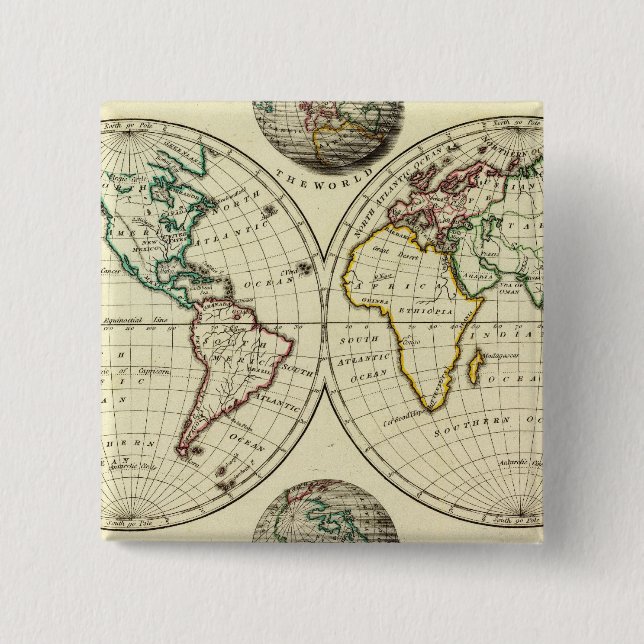 Die Welt mit kontinentalen Grenzen Button (Vorderseite)