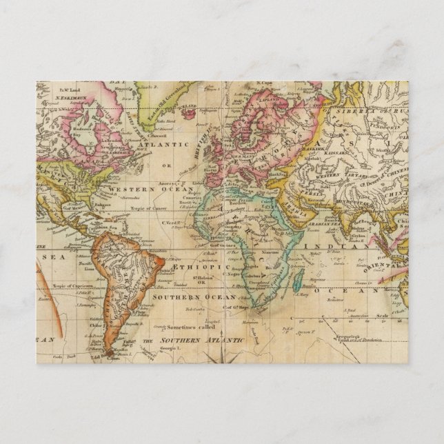 Die Welt über die Projektion von Mercator Postkarte (Vorderseite)