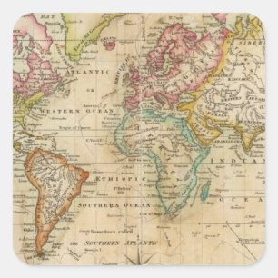 Die Welt über die Projektion von Mercator Quadratischer Aufkleber