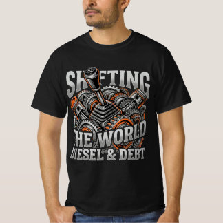 Die Welt verlagern Diesel und Schulden LKW-Fahrer- T-Shirt