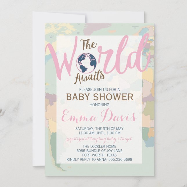 Die Welt wartet auf die Einladung der Babydusche,  (Vorderseite)