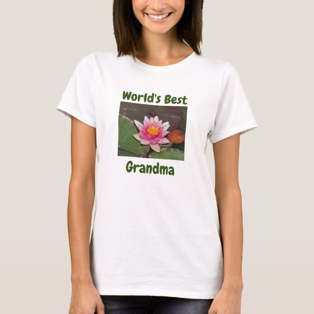 Die weltbeste Oma Vivid Pink Water Lily Blume T-Shirt (Vorderseite)