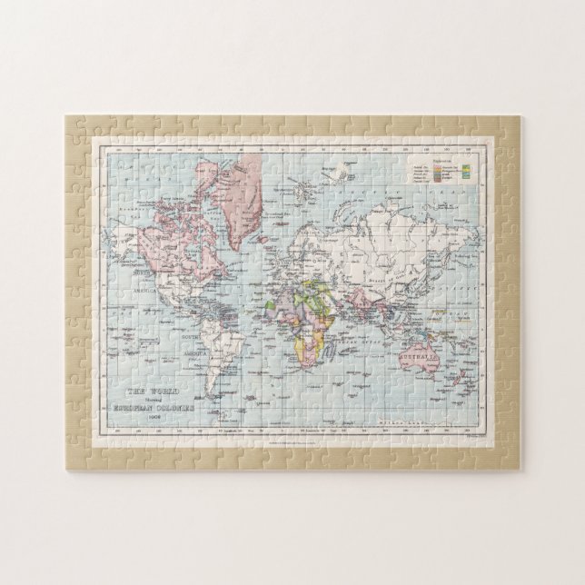 Die Welteuropäischen Kolonien 1908 - Antike Karte (Horizontal)