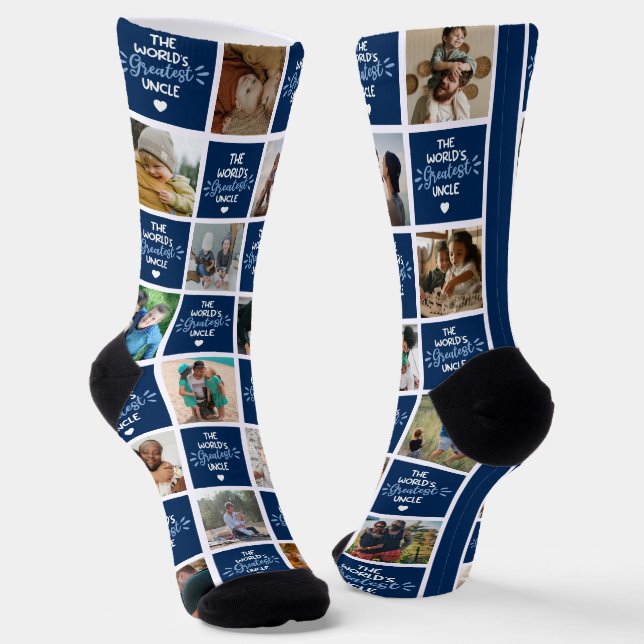 Die weltgrößten Onkel Blue Foto Collage Socks Socken (Gewinkelt)