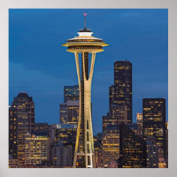 Die Weltraumneedle und das Stadtzentrum von Seattl