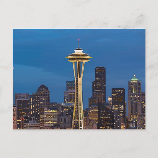 Die Weltraumneedle und das Stadtzentrum von Seattl Postkarte (Vorderseite)