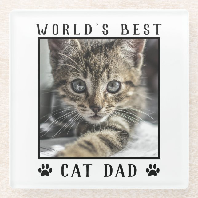 Die weltweit besten Cat Vater Paw Prints Pet Foto  Glasuntersetzer (Vorderseite)