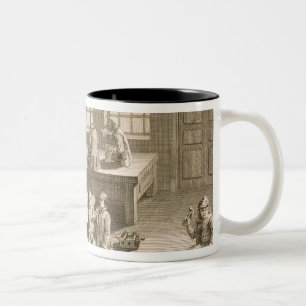 Die Werkstatt eines Schneiders, vom 'Encyclopedie Zweifarbige Tasse