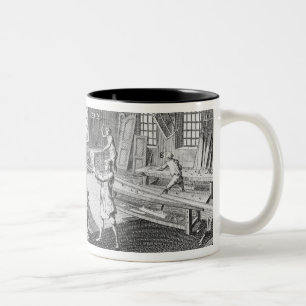 Die Werkstatt eines Tischlers, vom 'Encyclopedie Zweifarbige Tasse
