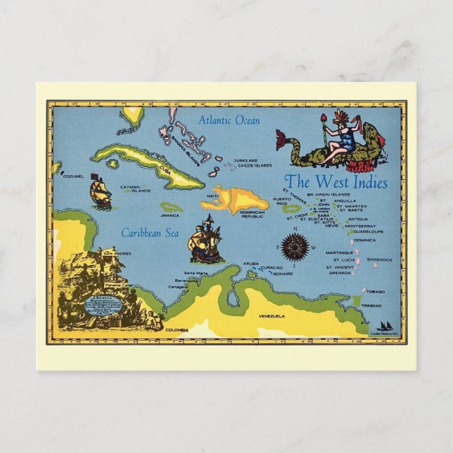 Die Westindien-Karte als Postkarte (Vorderseite)