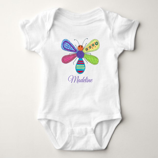 Die Whimsical Bug Art Liebe Schöne Insekten Baby Strampler (Vorderseite)