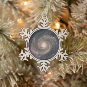 Die Whirlpool-Galaxie M51 & Begleiter im Weltraum Schneeflocken Zinn-Ornament