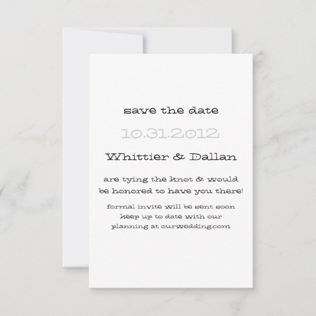 Die Whittier-Bekanntmachung Save The Date (Vorderseite)