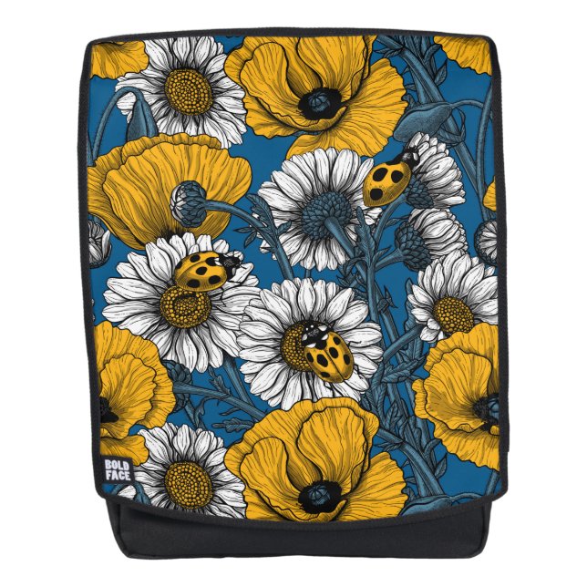 Die Wiese in Gelb und Blau Rucksack (Vorderseite)