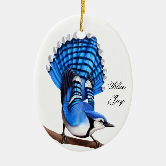 Die wilde blaue Jay-Vogel-Verzierung Keramik Ornament (Vorne)