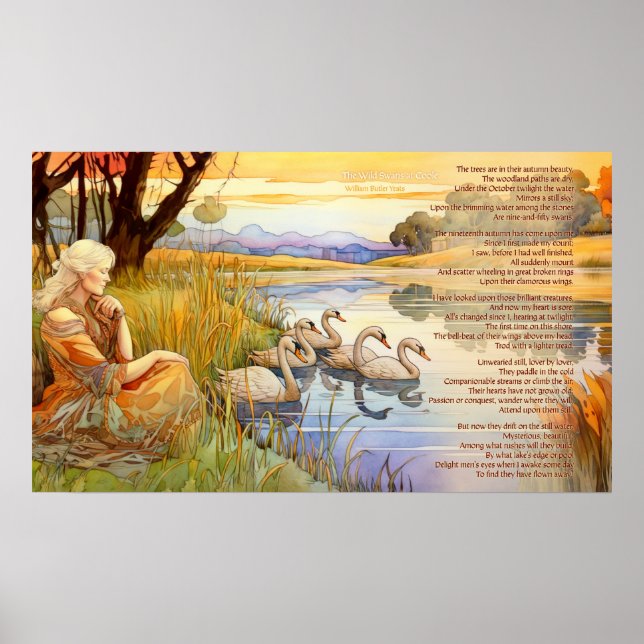 Die wilden Schwäne von Coole Gedicht und Kunstwerk Poster (Vorne)